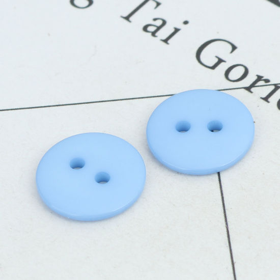 Picture of Resin Sewing Buttons Scrapbooking 2 Holes Round Light Blue 15mm Dia, 200 PCs