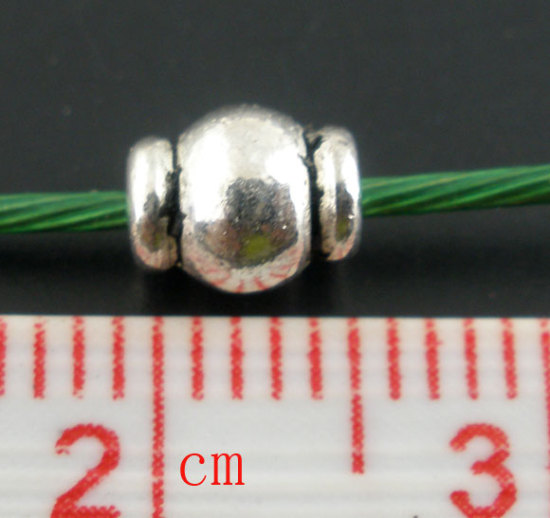 Immagine di Lega di Zinco Separatori Perline Tamburo Argento Antico Nulla Disegno Circa 6.0mm x 5.0mm, Foro:Circa 1.5mm, 70 Pz