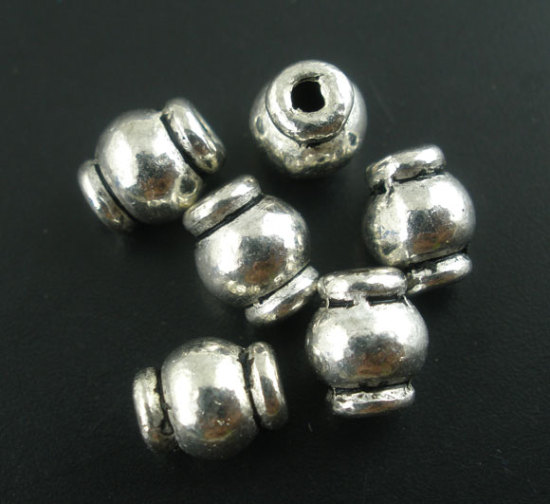 Immagine di Lega di Zinco Separatori Perline Tamburo Argento Antico Nulla Disegno Circa 6.0mm x 5.0mm, Foro:Circa 1.5mm, 70 Pz