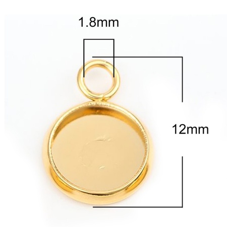 Image de Breloques en 304 Acier Inoxydable Rond Doré Cabochon Rapportable (Convenable à 8mm Dia) 12mm x 10mm , 10 Pcs