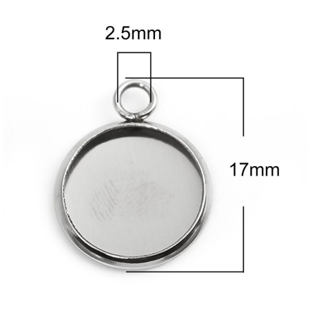 Image de Breloques en 304 Acier Inoxydable Rond Argent Mat Cabochon Rapportable (Convenable à 12mm Dia) 17mm x 14mm , 10 Pcs