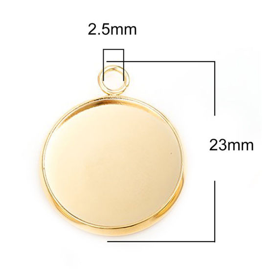 Picture of 304 Stainless Steel Charms Round Gold Plated Cabochon Settings (Fits 18mm Dia.) 23mm x 20mm, 10 PCs