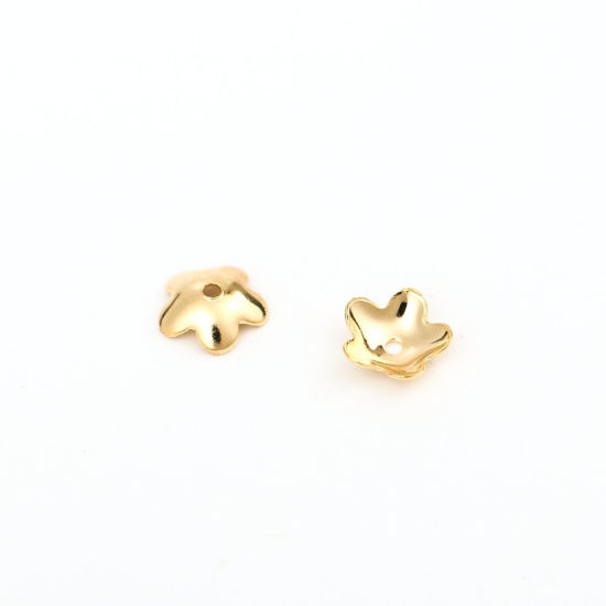 Picture of 304 Stainless Steel Beads Caps Flower Gold Plated (Fits 8mm Beads) 6mm x 6mm, 10 PCs