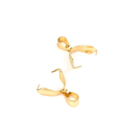 Picture of 304 Stainless Steel Pendant Pinch Bails Clasps U-shaped Gold Plated 18mm x 14mm, 10 PCs