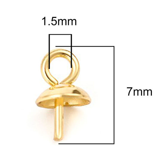 Picture of 304 Stainless Steel Pearl Pendant Connector Bail Pin Cap Gold Plated 7mm x 4mm, 10 PCs