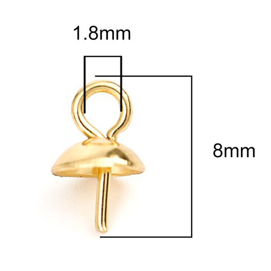 Picture of 304 Stainless Steel Pearl Pendant Connector Bail Pin Cap Gold Plated 8mm x 5mm, 10 PCs