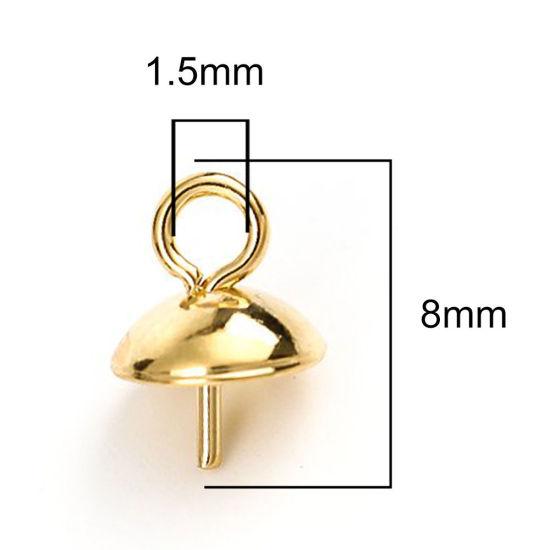 Picture of 304 Stainless Steel Pearl Pendant Connector Bail Pin Cap Gold Plated 8mm x 6mm, 10 PCs