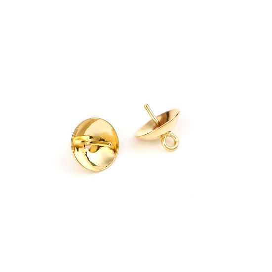 Picture of 304 Stainless Steel Pearl Pendant Connector Bail Pin Cap Gold Plated 8mm x 8mm, 10 PCs