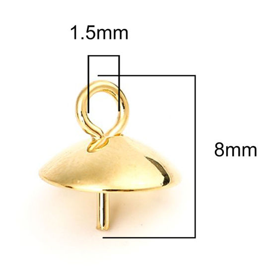 Picture of 304 Stainless Steel Pearl Pendant Connector Bail Pin Cap Gold Plated 8mm x 8mm, 10 PCs