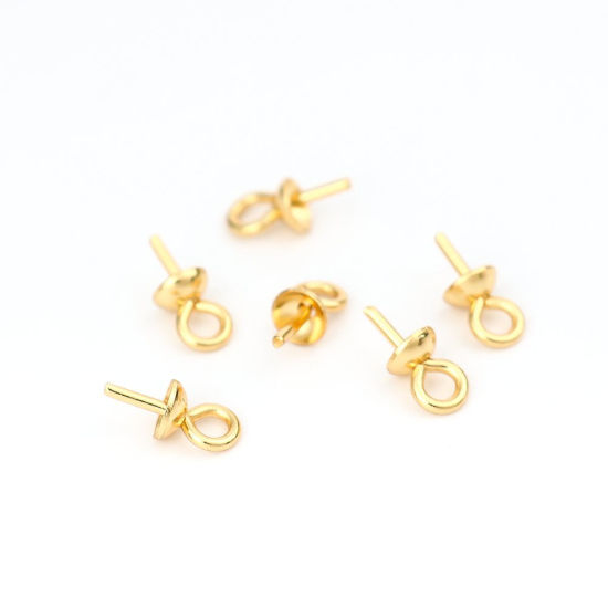 Picture of 304 Stainless Steel Pearl Pendant Connector Bail Pin Cap Gold Plated 7mm x 3mm, 10 PCs