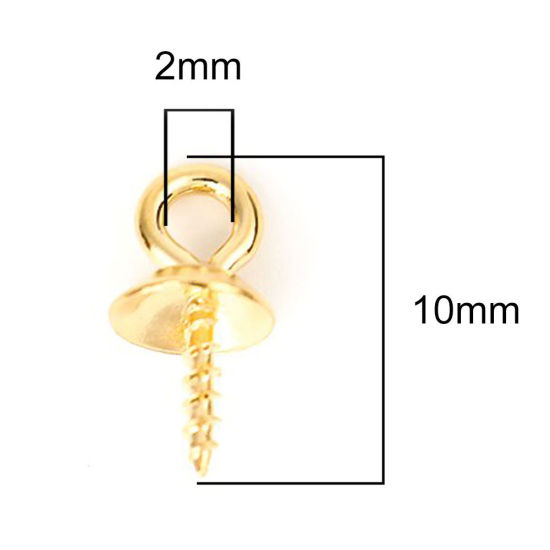 Picture of 304 Stainless Steel Pearl Pendant Connector Bail Pin Cap Spiral Gold Plated 10mm x 5mm, 10 PCs