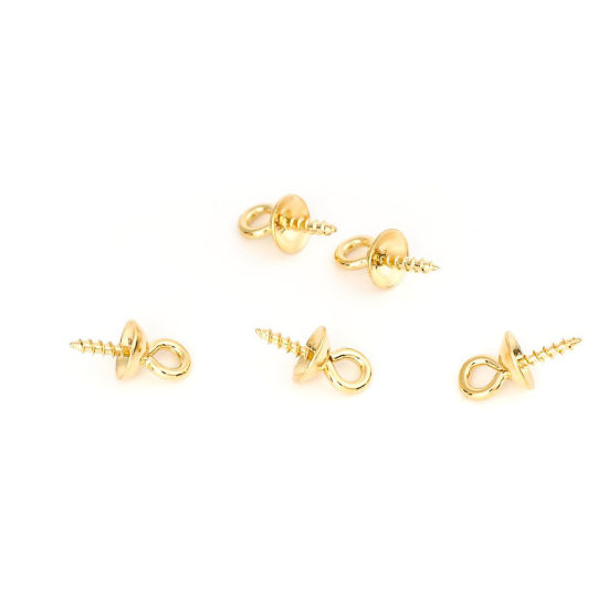 Picture of 304 Stainless Steel Pearl Pendant Connector Bail Pin Cap Spiral Gold Plated 10mm x 5mm, 10 PCs
