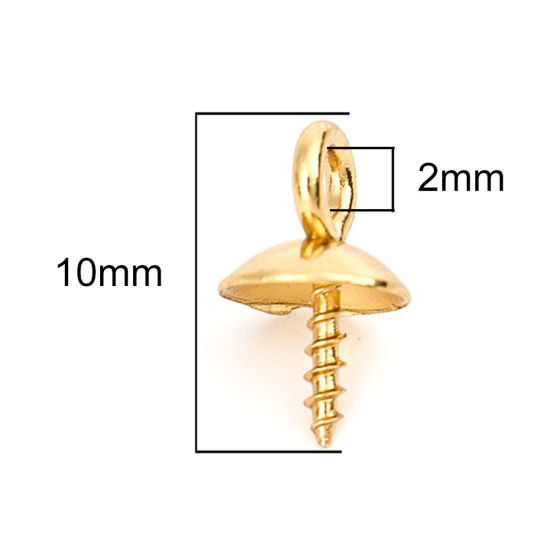 Picture of 304 Stainless Steel Pearl Pendant Connector Bail Pin Cap Spiral Gold Plated 10mm x 6mm, 10 PCs