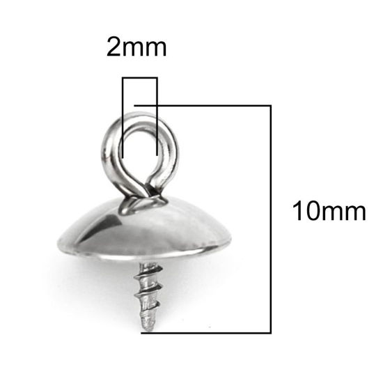 Picture of 304 Stainless Steel Pearl Pendant Connector Bail Pin Cap Spiral Silver Tone 10mm x 8mm, 10 PCs