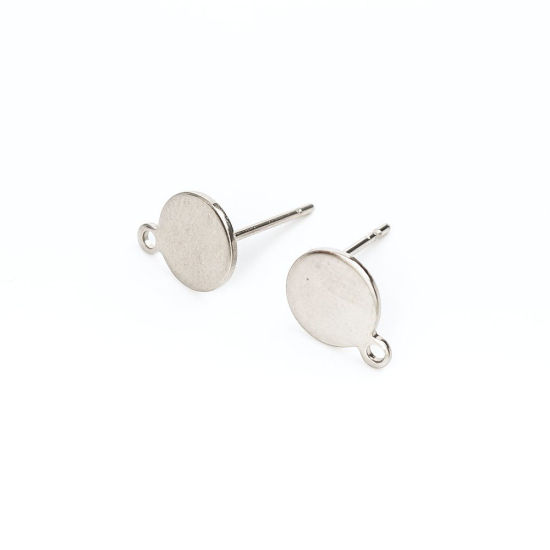 Immagine di 304 Acciaio Inossidabile Orecchini a Perno Tondo Tono Argento W/ Loop 11mm x 8mm, Posta / Filo Dimensione: (20 misura), 10 Pz