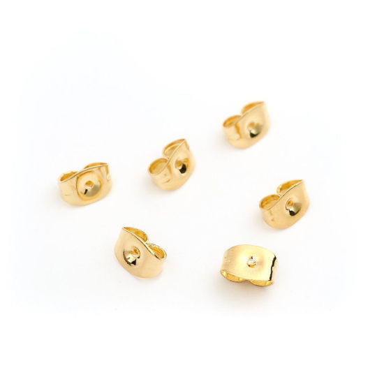 Picture of 304 Stainless Steel Ear Nuts Post Stopper Earring Findings Butterfly Animal Gold Plated 6mm x 4mm, 50 PCs