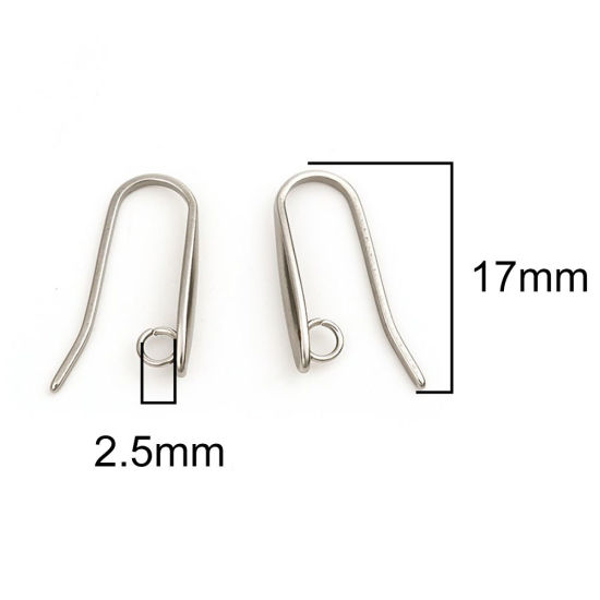 Image de Boucles d'Oreilles Crochets en 304 Acier Inoxydable Goutte d'Eau Argent Mat avec Boucle 17mm x 9mm, Epaisseur de Fil: (18 gauge), 10 Pcs