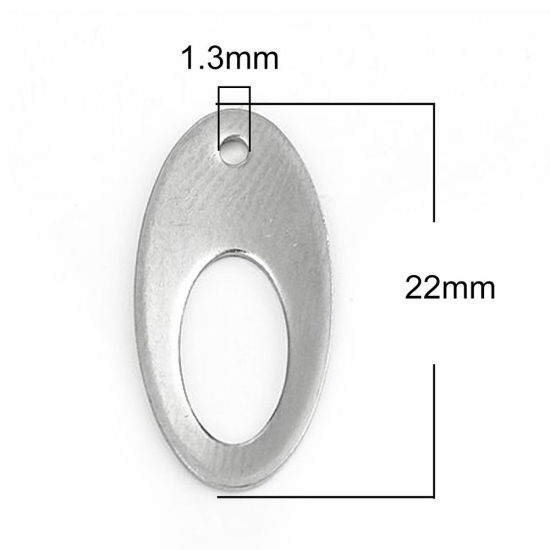Picture of 304 Stainless Steel Charms Oval Silver Tone Hollow 22mm x 11mm, 10 PCs