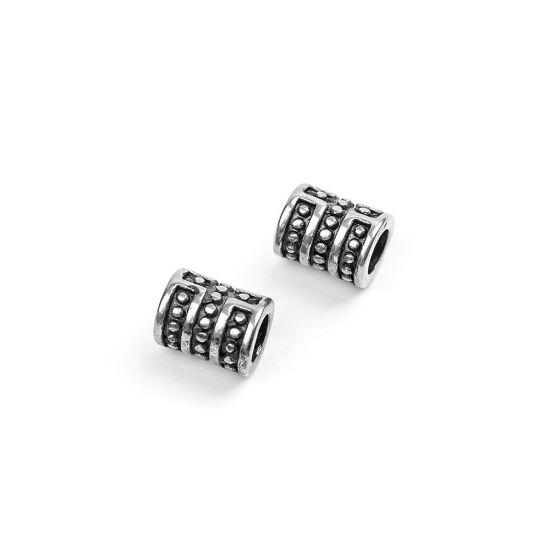 Picture of 304 Stainless Steel Beads Cylinder Antique Silver Color 9mm x 7mm, Hole: Approx 4.5mm, 10 PCs