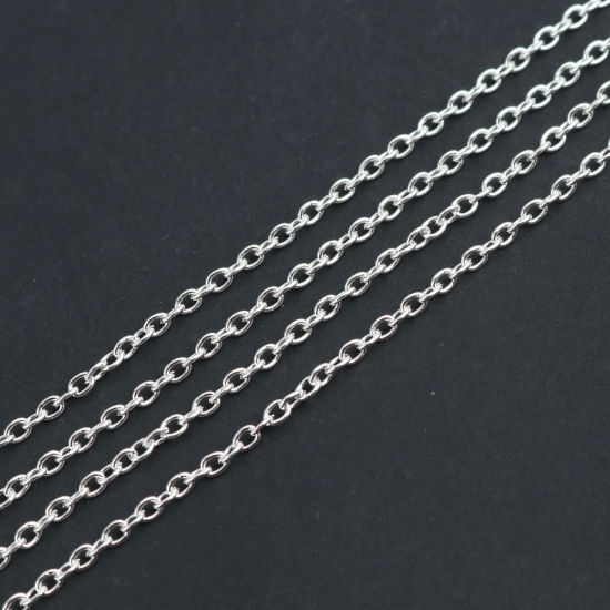 Picture of Iron Based Alloy Link Cable Chain Findings Silver Plated Flat Round 3mm x 2mm, 10 M