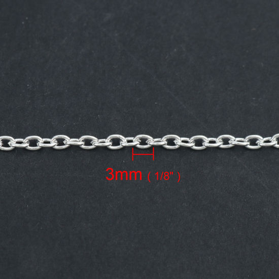 Picture of Iron Based Alloy Link Cable Chain Findings Silver Plated Flat Round 3mm x 2mm, 10 M