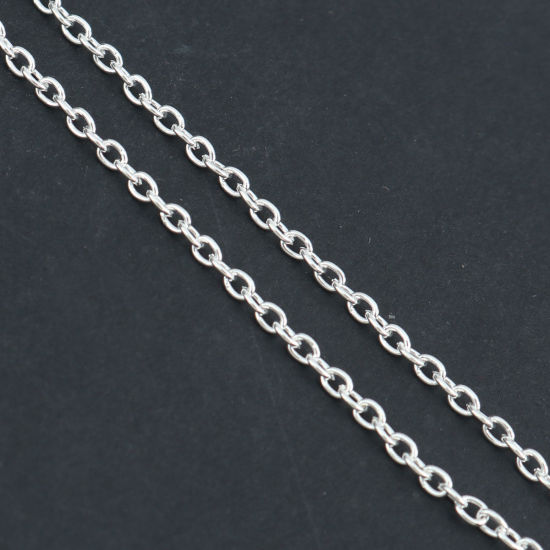 Picture of Iron Based Alloy Link Cable Chain Findings Silver Plated Flat Round 3mm x 2mm, 10 M