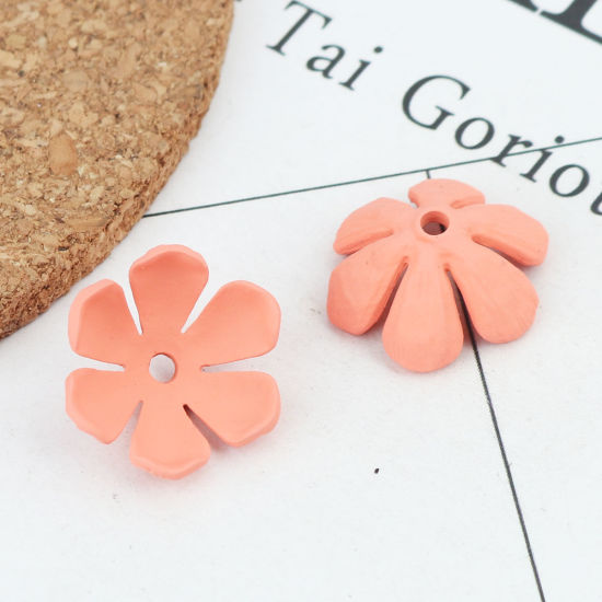 Image de Coupelles en Alliage de Zinc Fleur Orange (Convenable à Perle 20mm Dia.) 20mm x 17mm, 2 Pcs