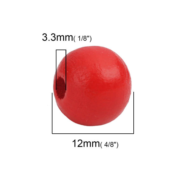 Picture of Natural Wood Spacer Beads Round Red About 12mm x 11mm, Hole: Approx 3.3mm, 200 PCs