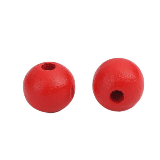 Picture of Natural Wood Spacer Beads Round Red About 12mm x 11mm, Hole: Approx 3.3mm, 200 PCs