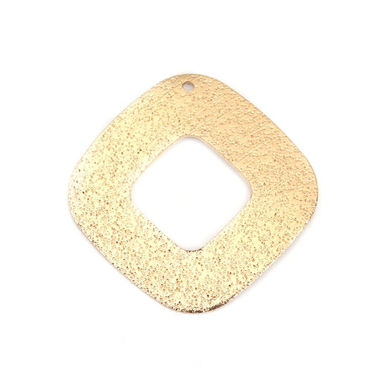 Picture of Brass Pendants Gold Plated Rhombus Texture Sparkledust 35mm x 35mm, 5 PCs                                                                                                                                                                                     