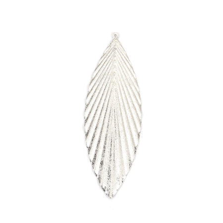 Picture of Brass Pendants Silver Tone Leaf Dot 90mm x 31mm, 5 PCs