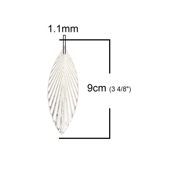 真鍮 ペンダント シルバートーン 葉 点 90mm x 31mm、 5 個                                                                                                                                                                                                                          の画像