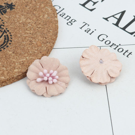 Image de DIY Artisanat en Tissu Couleur Pêche Fleur 24mm x 23mm, 10 Pcs