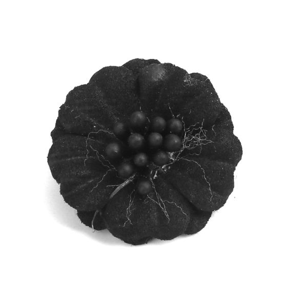 Image de DIY Artisanat en Tissu Noir Fleur 24mm x 23mm, 10 Pcs