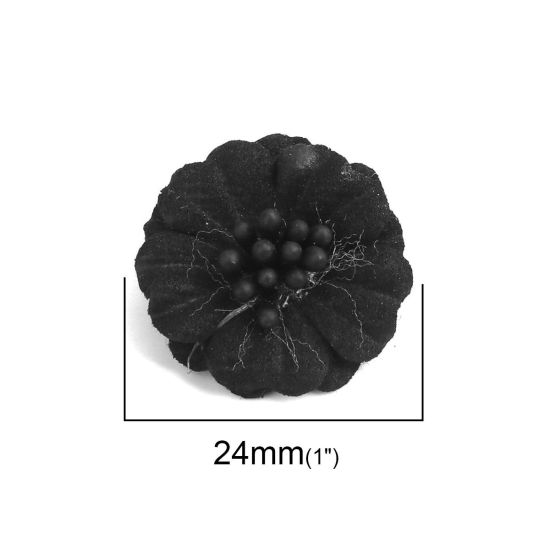 Image de DIY Artisanat en Tissu Noir Fleur 24mm x 23mm, 10 Pcs