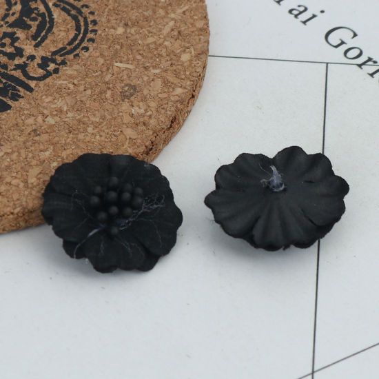 Image de DIY Artisanat en Tissu Noir Fleur 24mm x 23mm, 10 Pcs