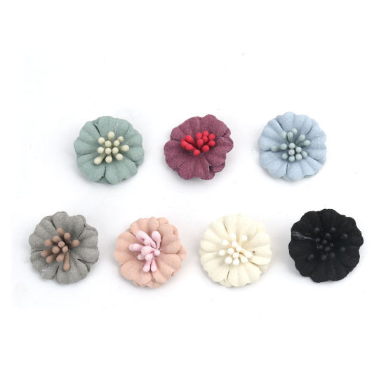 Image de DIY Artisanat en Tissu Noir Fleur 24mm x 23mm, 10 Pcs