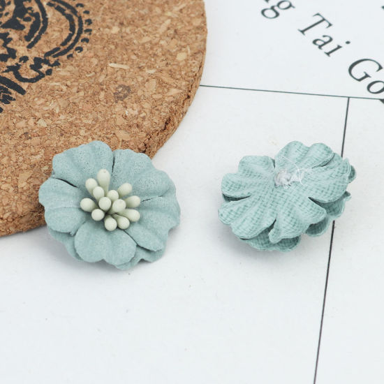 Image de DIY Artisanat en Tissu Vert Foncé Fleur 24mm x 23mm, 10 Pcs