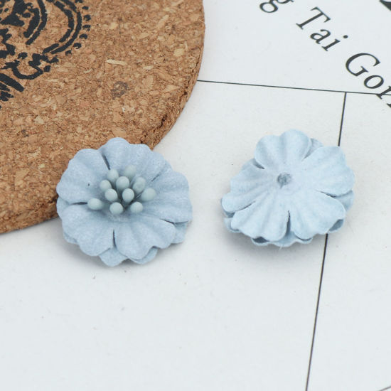 Image de DIY Artisanat en Tissu Bleu Clair Fleur 24mm x 23mm, 10 Pcs