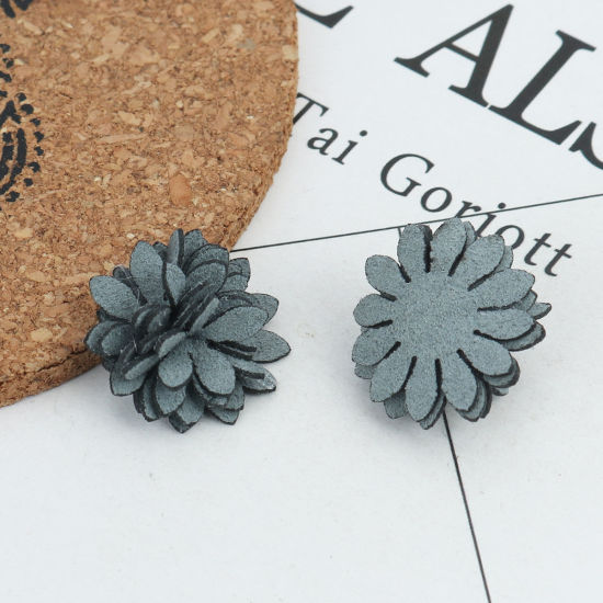 生地 DIY クラフト ブルーグレー フラワー 22mm x 22mm、 20 個 の画像