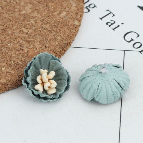 Picture of Fabric For DIY & Craft Green Blue Flower 16mm x 15mm, 10 PCs