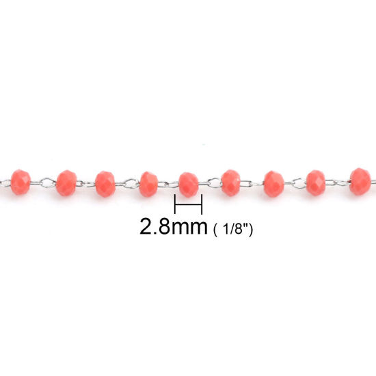 Picture of 1 M 304 Stainless Steel Beaded Chain For Handmade DIY Jewelry Making Findings Silver Tone Dark Red 3.5x2.8mm