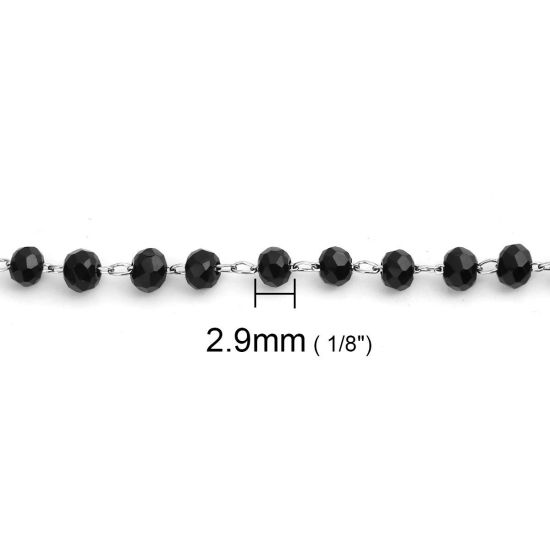 Picture of 1 M 304 Stainless Steel Beaded Chain For Handmade DIY Jewelry Making Findings Silver Tone Black 3.4x2.9mm