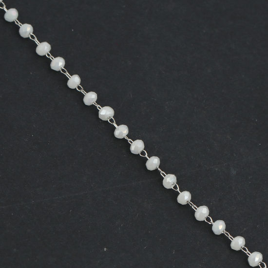 Picture of 1 M 304 Stainless Steel Beaded Chain For Handmade DIY Jewelry Making Findings Silver Tone White 3.5x2.8mm