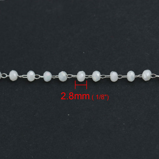 Picture of 1 M 304 Stainless Steel Beaded Chain For Handmade DIY Jewelry Making Findings Silver Tone White 3.5x2.8mm