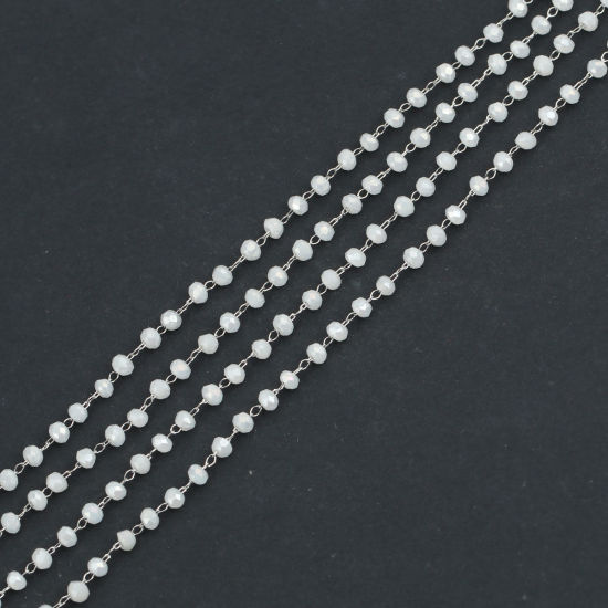 Picture of 1 M 304 Stainless Steel Beaded Chain For Handmade DIY Jewelry Making Findings Silver Tone White 3.5x2.8mm