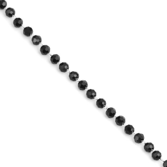 Picture of 1 M 304 Stainless Steel Beaded Chain For Handmade DIY Jewelry Making Findings Silver Tone Black 3.5x2.8mm