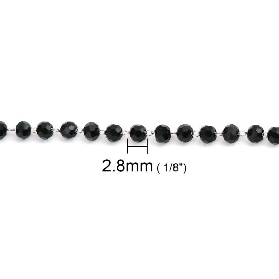 Picture of 1 M 304 Stainless Steel Beaded Chain For Handmade DIY Jewelry Making Findings Silver Tone Black 3.5x2.8mm