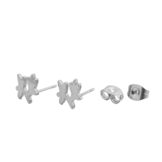 Picture of 304 Stainless Steel Ear Post Stud Earrings Silver Tone Leaf 9mm x 9mm, Post/ Wire Size: (20 gauge), 1 Pair