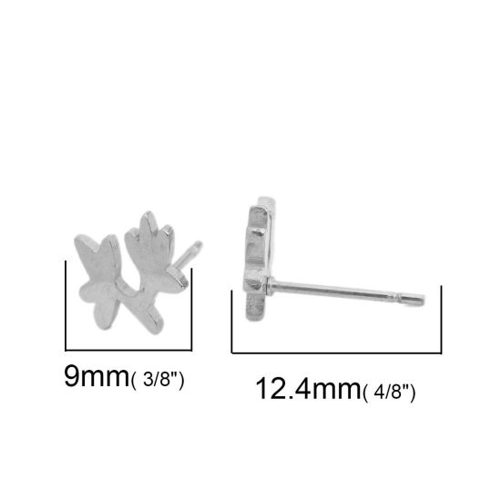 Bild von 304 Edelstahl Ohrring Ohrstecker Silberfarbe Blätter 9mm x 9mm, Drahtstärke: (20 gauge), 1 Paar